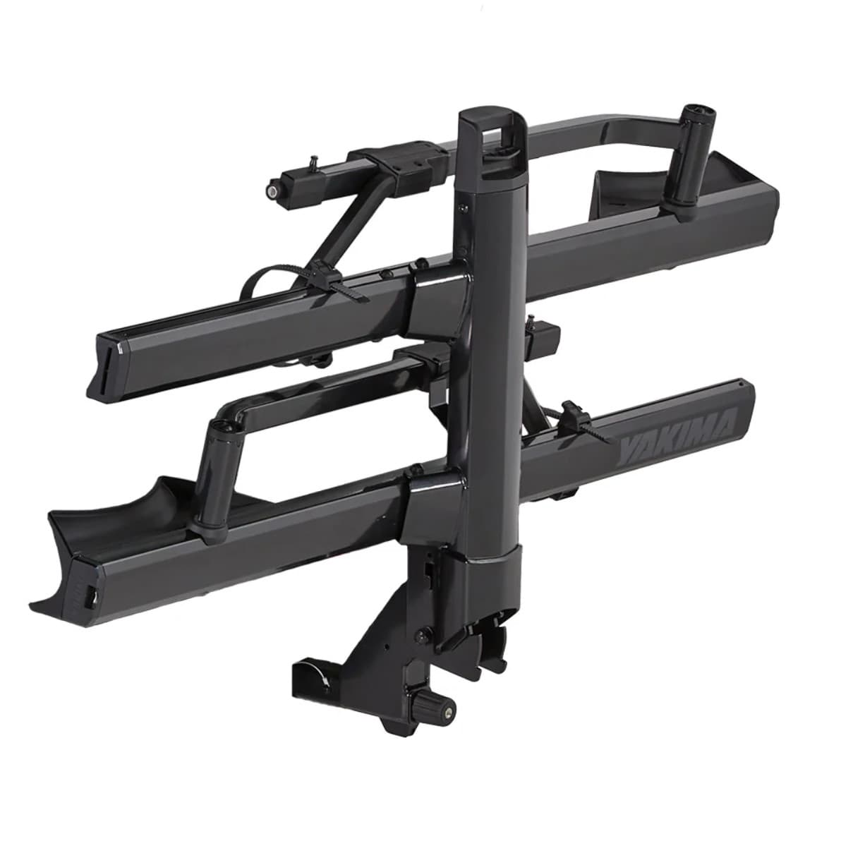 StageTwo 2" platform hitch rack in black folded up on white background